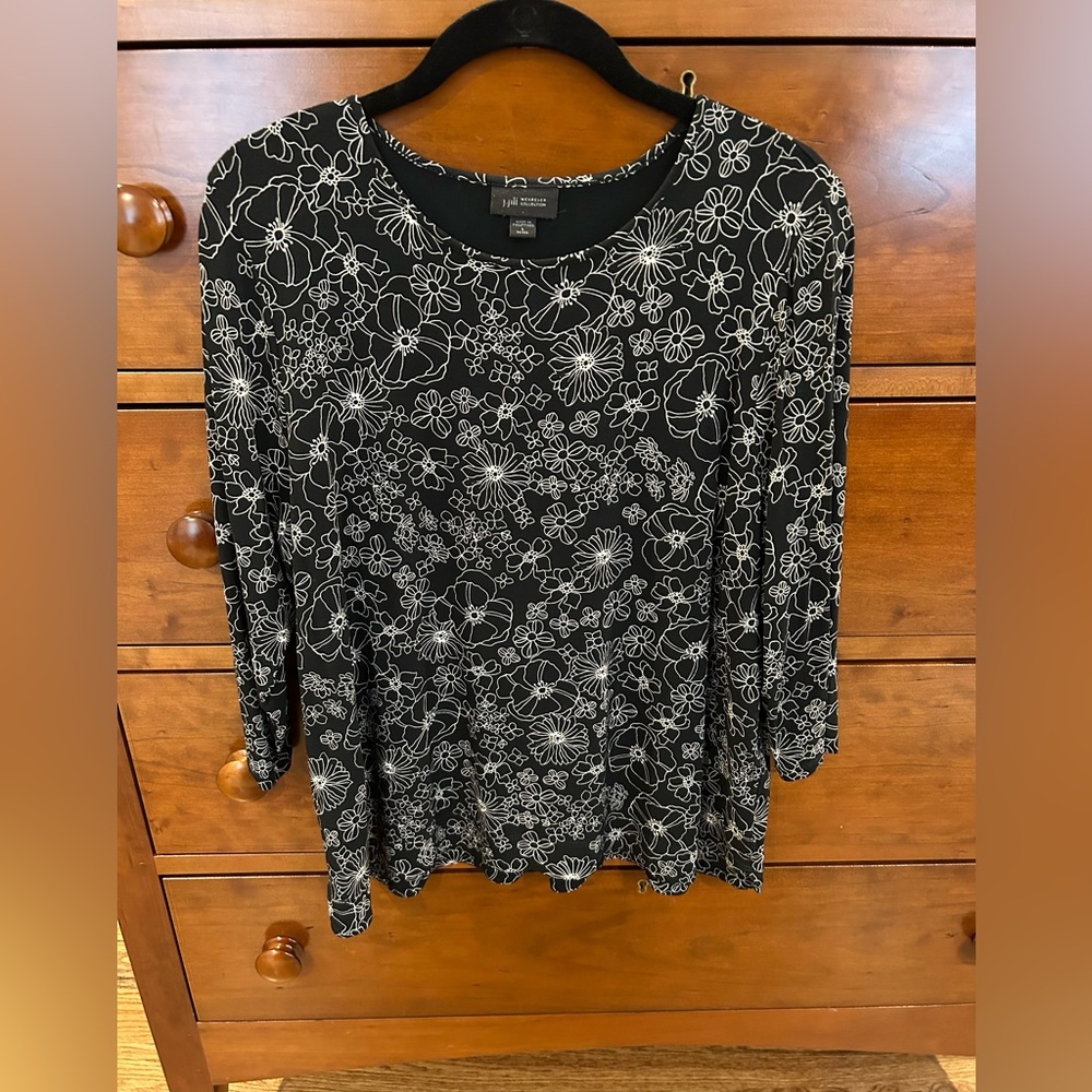 J. Jill Black and Cream flower print shirt, size L